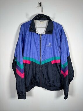 Sergio Tacchini Mens Size 46 Colorblock Windbreaker Jacket Made in Italy Vintage